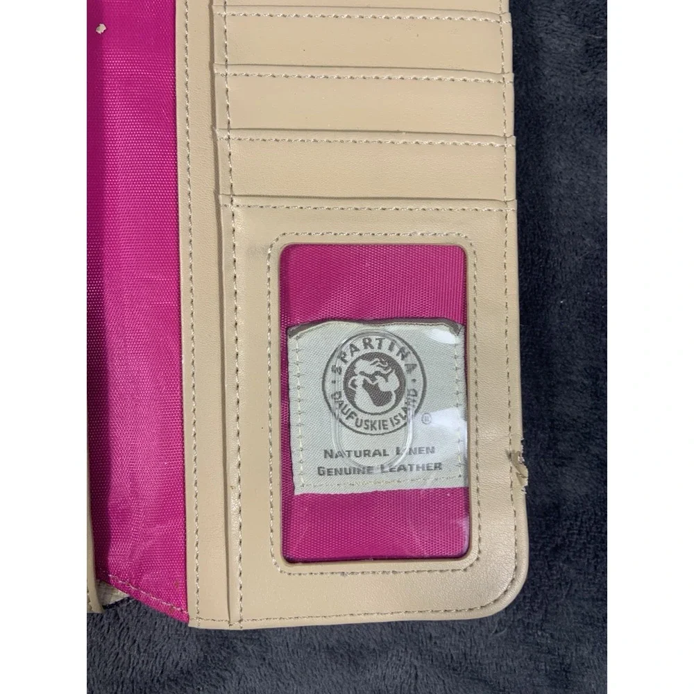 Spartina 449 Snap Wallet Genuine Leather Wristlet Pink Accents Geometric Design